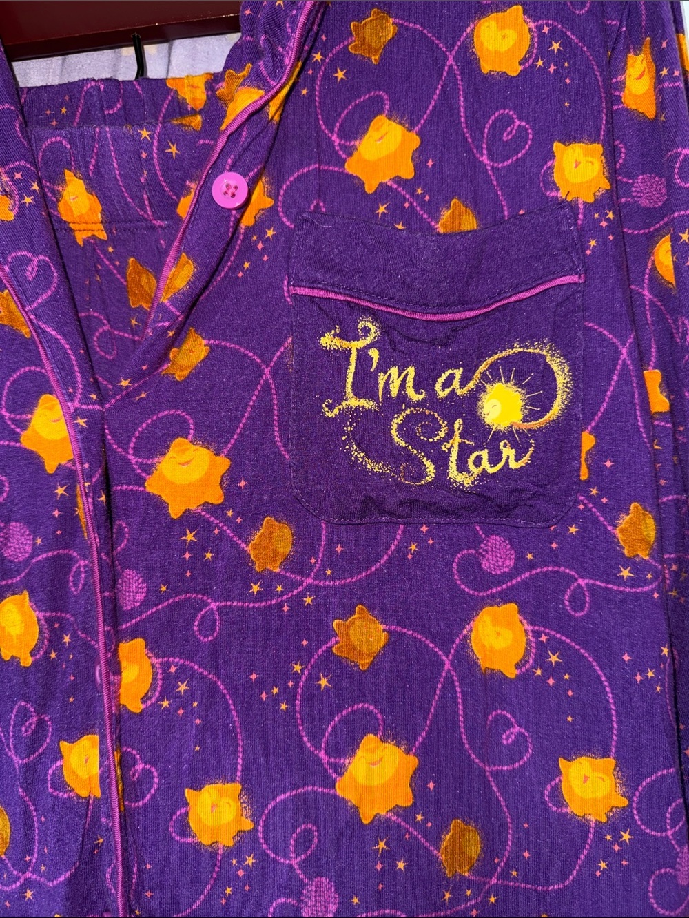 Disney “Wish” Purple and Orange Floral Sleep Top & Shorts Sz Large - Picture 4 of 7